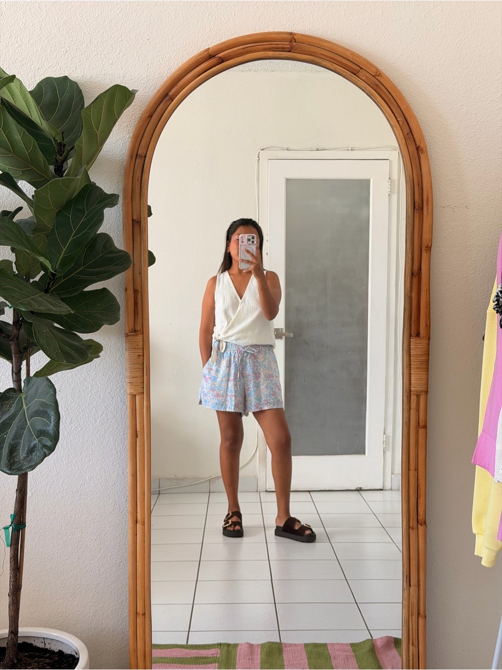 ASOS Pastel Floral Tie-Waist Bermuda Shorts - Light Blue & Pink